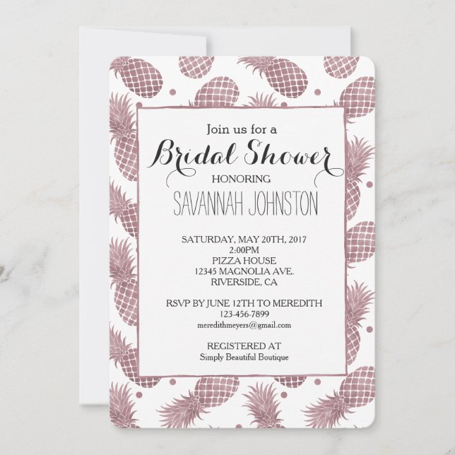 Rose Gold Pineapples bridal shower Invitation (Front)
