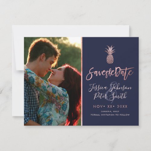 Rose Gold PineapplesDIY Background Navy Blue Save The Date