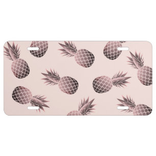 Rose Gold Pineapples Pink License Plate