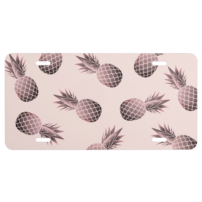 Rose Gold Pineapples Pink License Plate (Front)