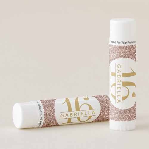Rose Gold Pink 16th Birthday Personalized Favor Lip Balm