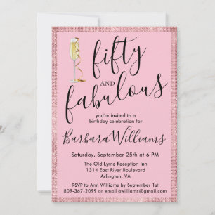 *Rose Gold Pink 50 & Fabulous 50th Birthday Party Invitation