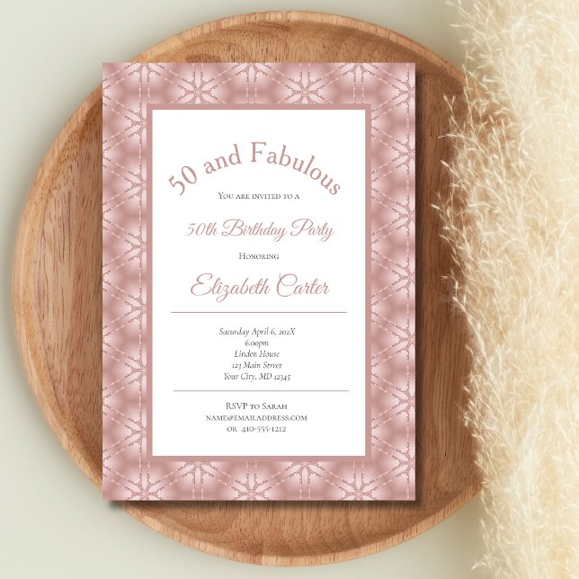 Rose Gold Pink 50 Fabulous Birthday Invitation (Rose Gold Pink Gray 50 and Fabulous Birthday Invitation for her. Printed or Instant digital download)