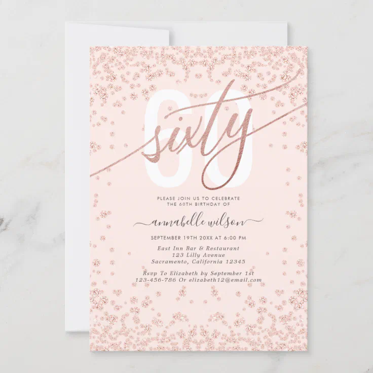 Rose Gold And Pink 60th Birthday Party Invitation Zazzle