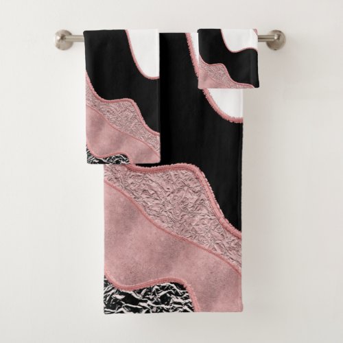 Rose Gold Pink Abstract Wave Modern Glam Trendy Ba Bath Towel Set
