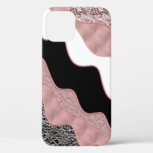 Rose Gold Pink Abstract Wave Modern Glam Trendy iPhone 12 Case