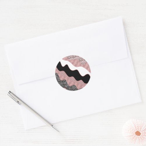 Rose Gold Pink Abstract Wave Modern Glam Trendy Classic Round Sticker