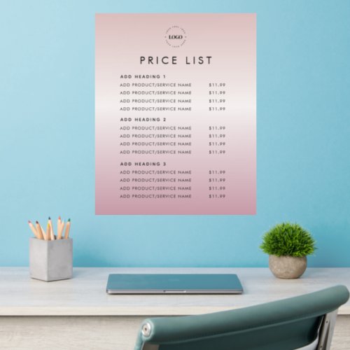 Rose Gold Pink Add Logo Price List Beauty Salon  Wall Decal