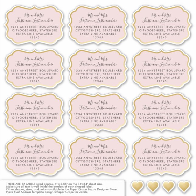 Rose Gold Pink Address Stickers Bracket Shape (Front)