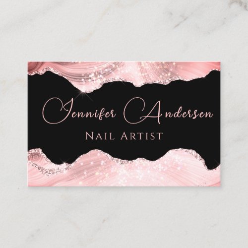 Rose Gold Pink Agate Design Nail Artist Business Card