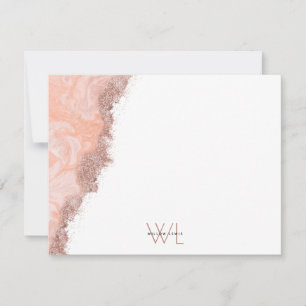 Rose Gold Pink Agate Geode Glitter Monogram Note Thank You Card