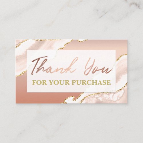Rose Gold Pink Agate Thank You For Your Purchase Business Card
