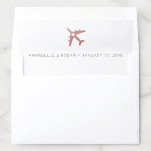 Rose Gold Pink Airplane Travel Theme Envelope Liner