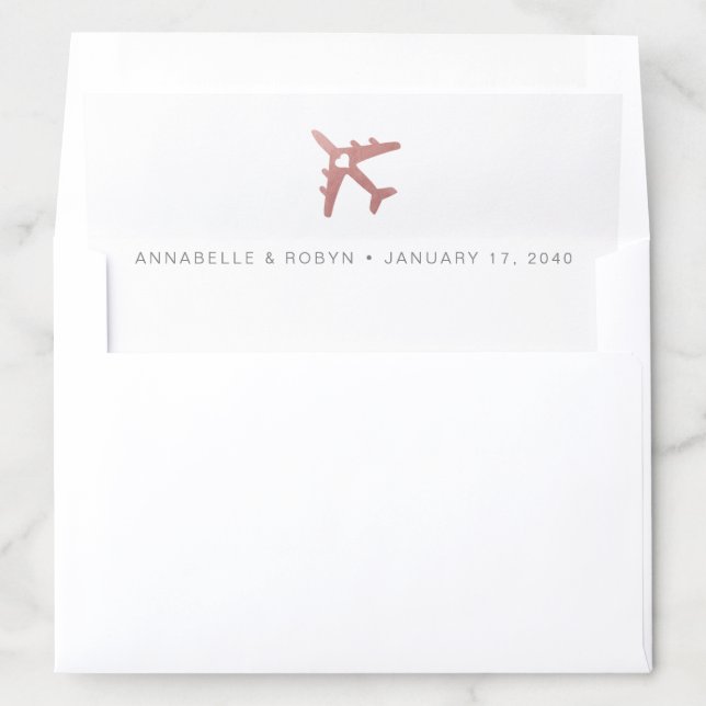 Rose Gold Pink Airplane Travel Theme Envelope Liner (In Envelope)