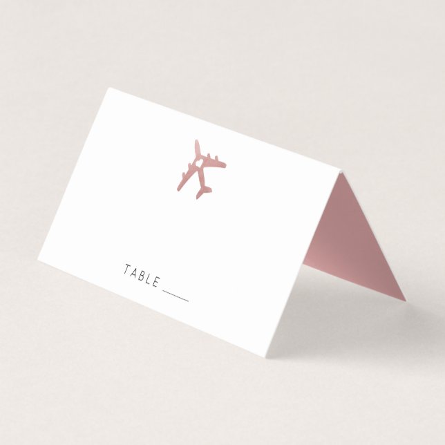 Rose Gold Pink Airplane Travel Theme Place Card (Front)