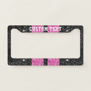 Rose Gold Pink and Black Glitter Racing Stripes License Plate Frame