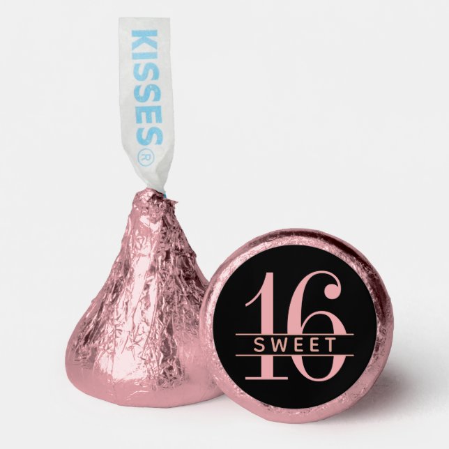Rose Gold Pink and Black Sweet 16 Birthday Hershey®'s Kisses® (Front)