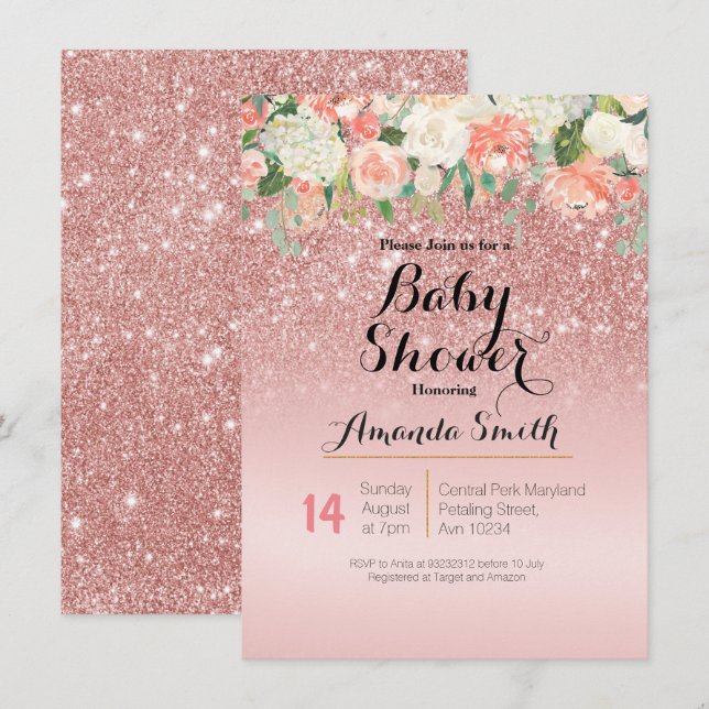 Rose Gold Pink Baby Shower invitation (Front/Back)