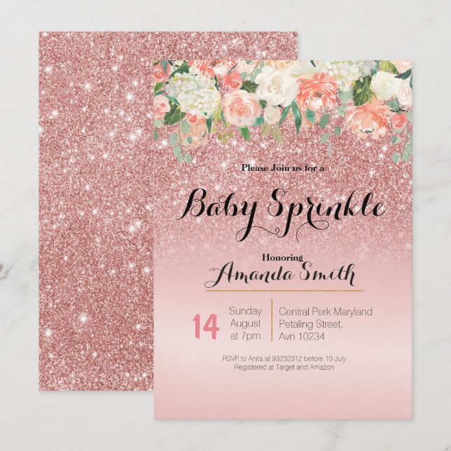 Rose Gold Pink Baby Sprinkle invitation (Front/Back)