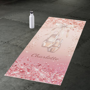 Rose gold pink ballet dance name yoga mat