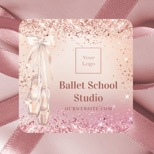 Rose gold pink ballet dance school logo square sticker