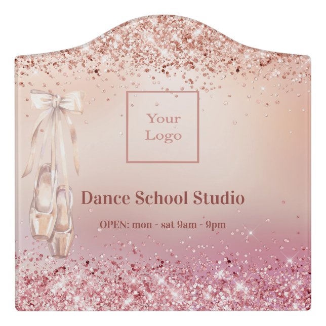 Rose gold pink ballet dance studio door sign (Large Crest Front)