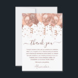 Rose Gold Pink Balloons 18th Birthday Party Thank You Card<br><div class="desc">Get ready to unleash some laughter and gratitude with our Eighteenth Birthday Party Blush Pink and Rose Gold Balloons and Confetti Thank You Cards. These cards are the perfect blend of sophistication and humor, ensuring your thank yous are as memorable as your milestone celebration. The blush pink and rose gold...</div>