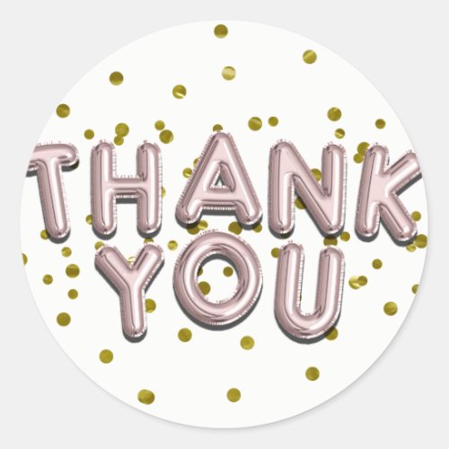 Rose Gold Pink Balloons Confetti Thank You Modern Classic Round Sticker