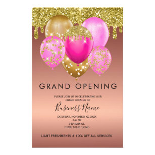 Rose Gold Pink Balloons Grand Opening  Flyer