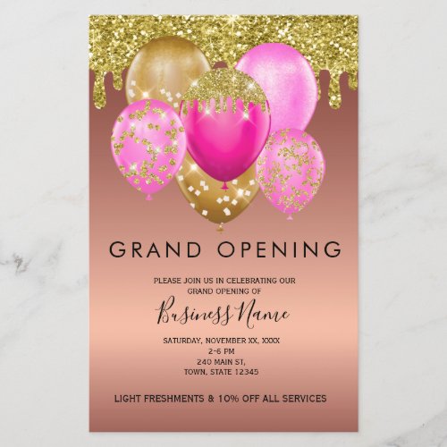 Rose Gold Pink Balloons Grand Opening  Flyer