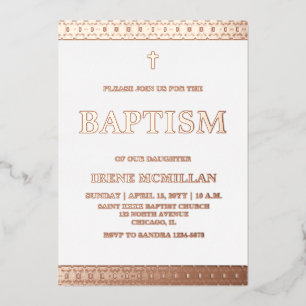 Rose Gold Pink Baptism  Foil Invitation