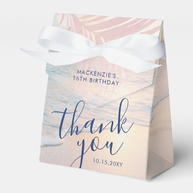 Rose Gold Pink Beach Birthday Elegant Favor Boxes (Front Side)