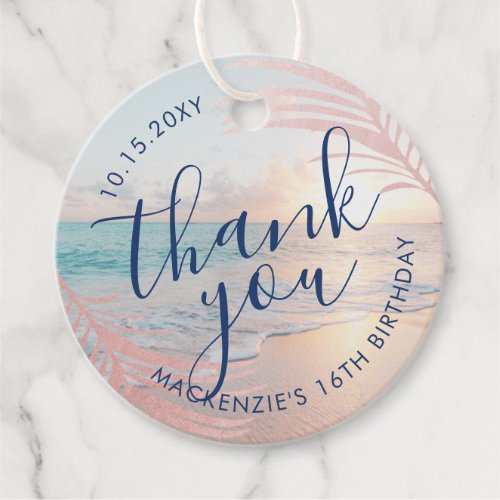 Rose Gold Pink Beach Birthday Thank You Favor Tags