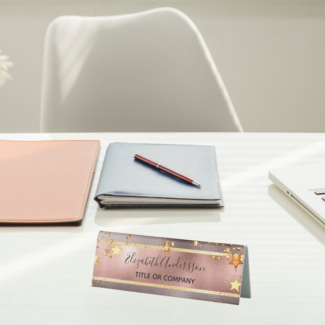 Rose gold pink beige stars name title business table tent (Creator Uploaded)