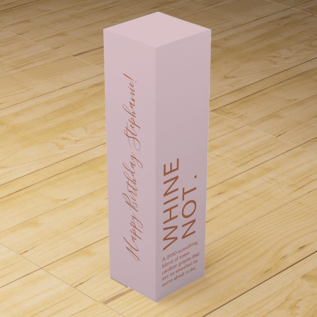 Rose Gold Pink Birthday Funny Custom Name Wine Box (Front)