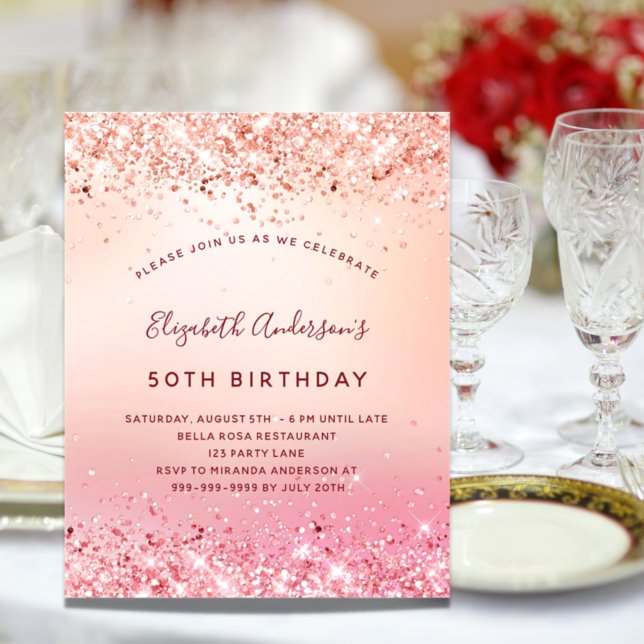 Rose gold pink birthday invitation (Creator Uploaded)