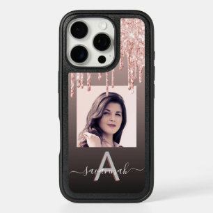 Rose gold pink black blush name monogram iPhone 16 pro case