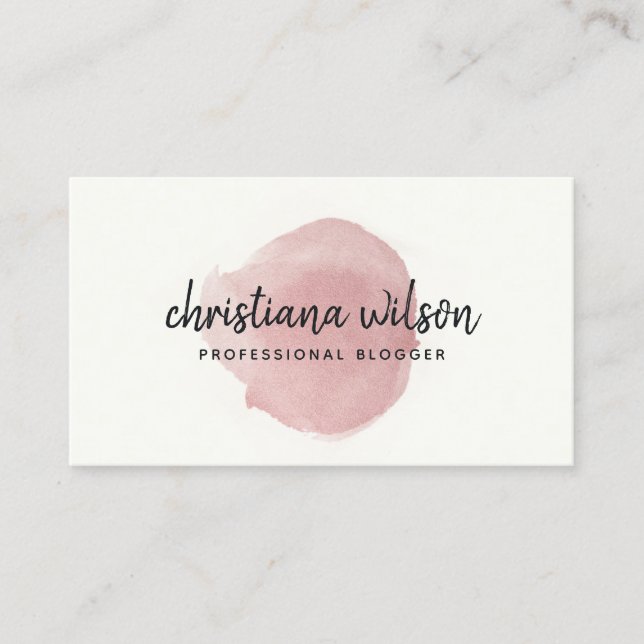 ROSE GOLD PINK BLACK BRUSH STROKE CALLIGRAPHY BUSINESS CARD (Front)