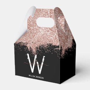 Rose Gold Pink Black Girly Glitter Dust Monogram Favor Boxes