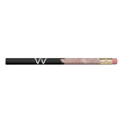 Rose Gold Pink Black Girly Glitter Dust Monogram Pencil