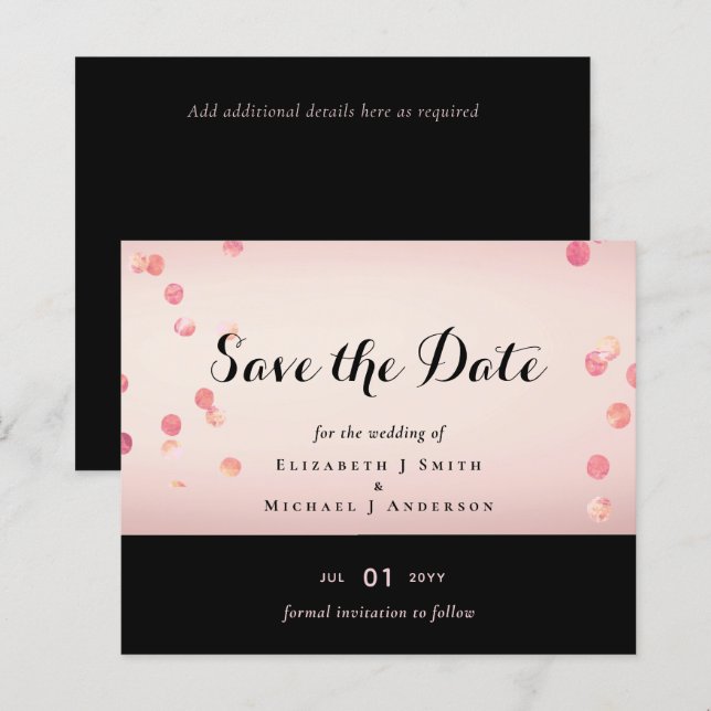 Rose Gold Pink Black Glitter Foil Look WEDDING (Front/Back)