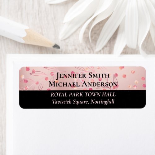 Rose Gold Pink Black Glitter Foil Look WEDDING Label