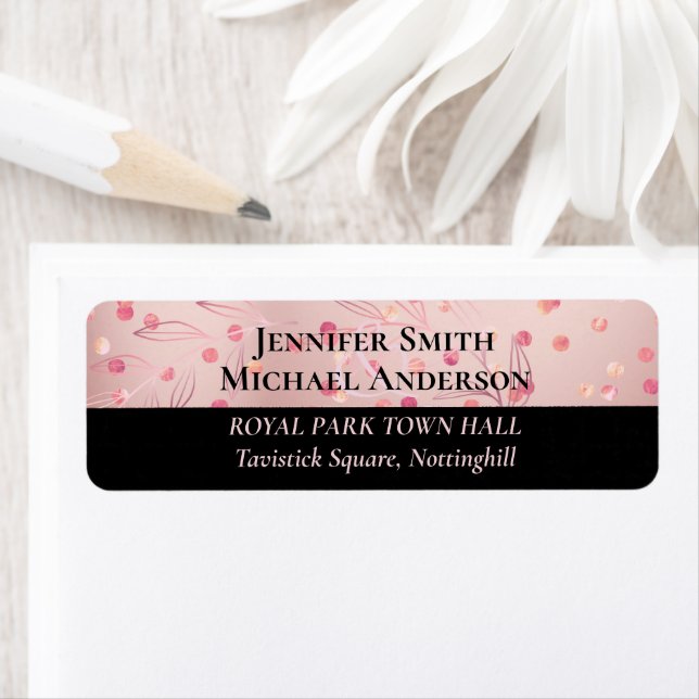 Rose Gold Pink Black Glitter Foil Look WEDDING Label (Insitu)