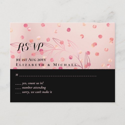 Rose Gold Pink Black Glitter Foil Look WEDDING Postcard