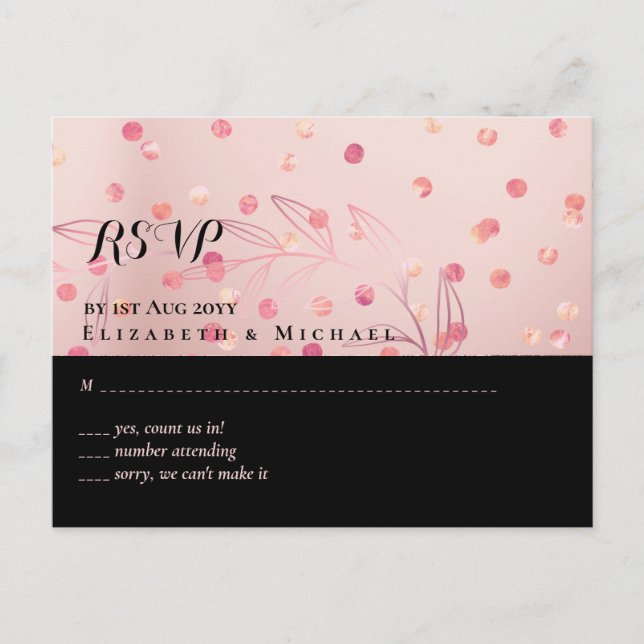 Rose Gold Pink Black Glitter Foil Look WEDDING Postcard (Front)