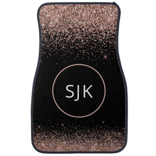 Rose Gold Pink Black Glitter Sparkle Monogram Car  Car Floor Mat