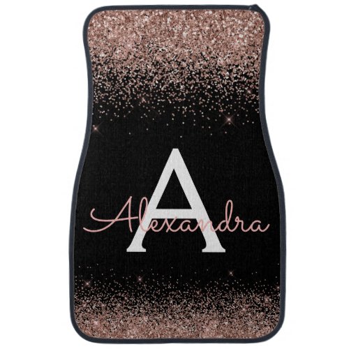 Rose Gold Pink Black Glitter Sparkle Monogram Car  Car Floor Mat