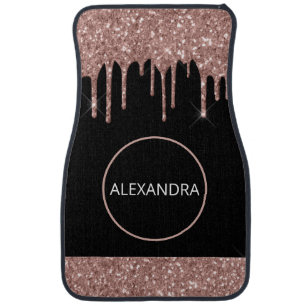 Rose Gold Pink Black Glitter Sparkle Monogram Car Car Floor Mat