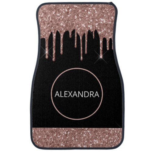 Rose Gold Pink Black Glitter Sparkle Monogram Car  Car Floor Mat