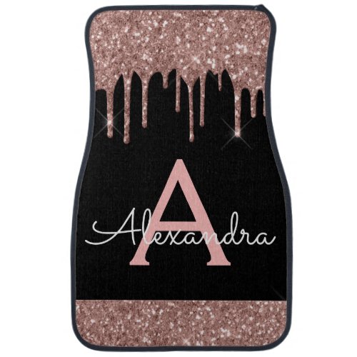 Rose Gold Pink Black Glitter Sparkle Monogram Car  Car Floor Mat